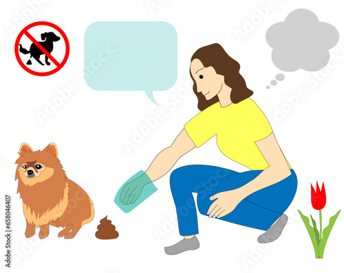 woman cleaning dog’s poo.