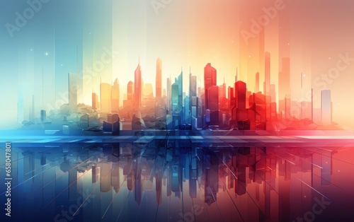 Abstract city background with skyscrapers and reflection
