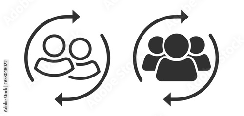 Staff user visitors rotation icon, return loyalty customers vector simple pictogram silhouette graphic line outline art, retain client relationship management, refresh employee team sign