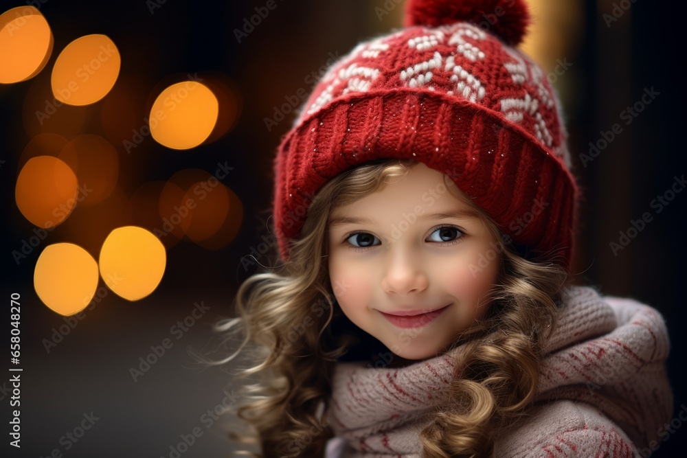 Portrait of a beautiful little girl in a red hat and scarf. Portrait of a beautiful little girl in a red hat and scarf.