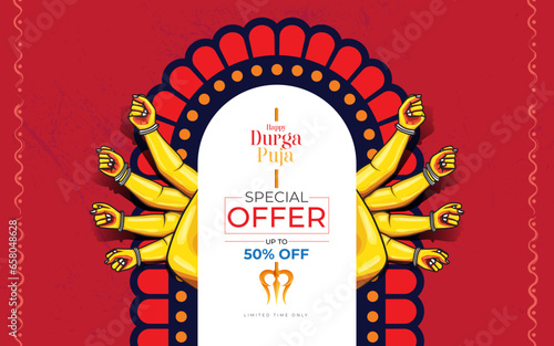 Happy Durga Puja Offer Banner Background Template Design Vector Illustration