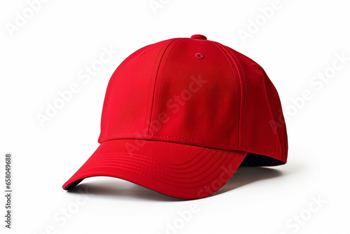 Red baseball cap hat on white background