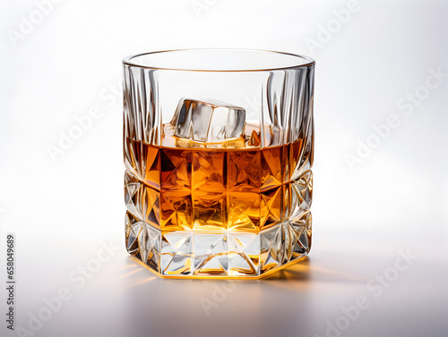 glass of bourbon on white background photo