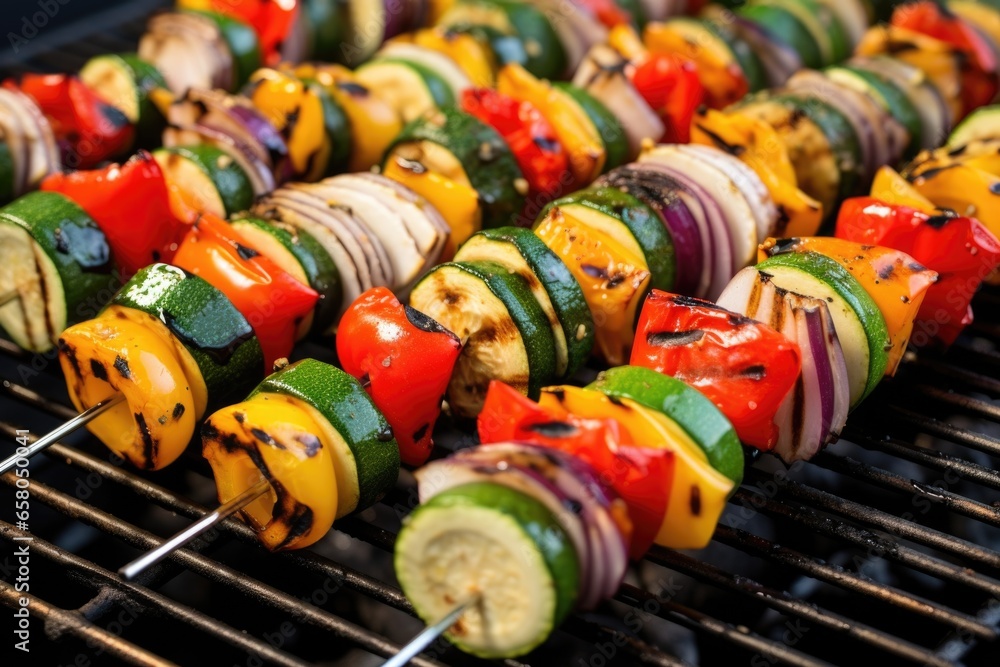 grilled vegetable skewers on a cooling rack