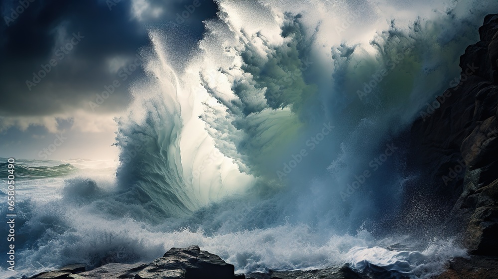 A Tumultuous Ocean Storm With Towering Waves Crashing