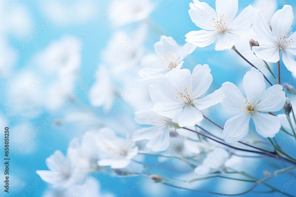 Spring Elegance: White Forest Flowers on Blue