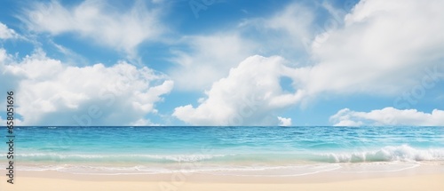 Blurred Tropical Beach Paradise  Golden Sand  Turquoise Ocean  and Blue Sky