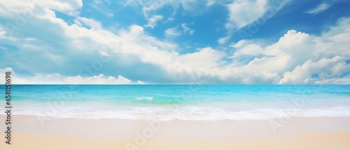 Blurred Tropical Beach Paradise  Golden Sand  Turquoise Ocean  and Blue Sky