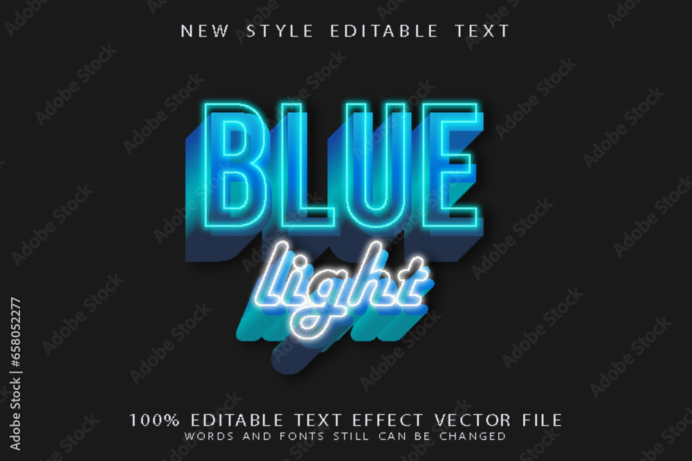 blue light editable text effect emboss neon style