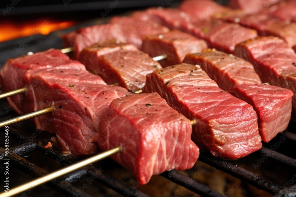 skewering slices of porterhouse steak for kabobs skewering slices of porterhouse steak for kabobs