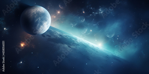 Planet orbit with deep space view, Planet storms, orbit, colorful, planets, cosmic, all, space, bonito, universum, generative Ai