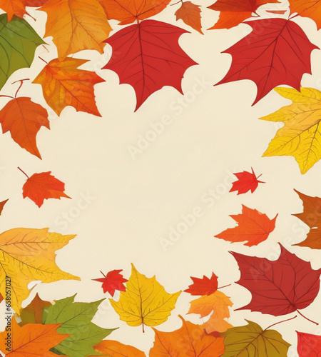 autumn leaves around  white background in the middle  autumn banner  flyer. Created with AI