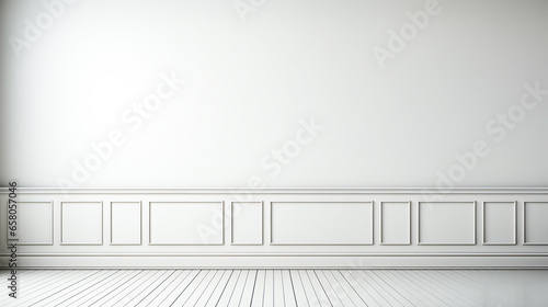 Empty room with white wall and wooden floor.