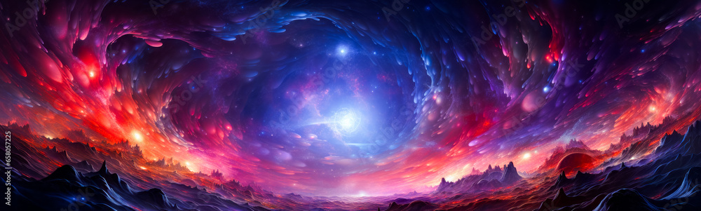 Image of purple and blue sky with star in the center.