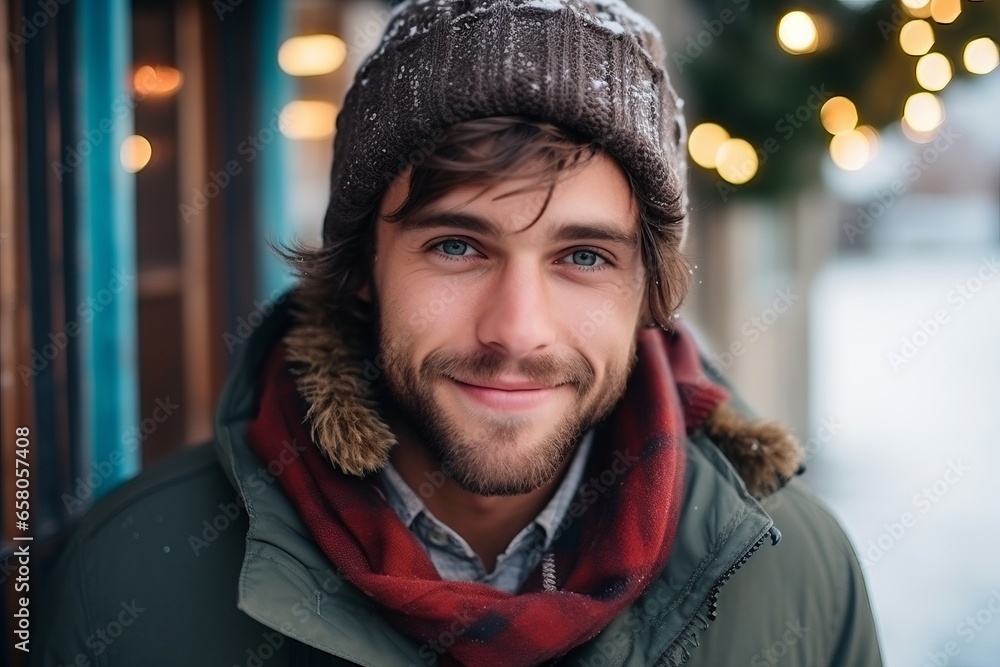 Portrait of a handsome young man in winter clothes smiling at the camera Portrait of a handsome young man in winter clothes smiling at the camera