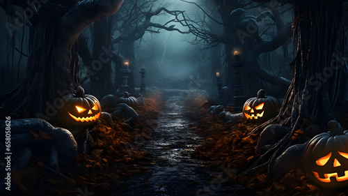 Illustration, Spooky Halloween Forest, created with the help of AI