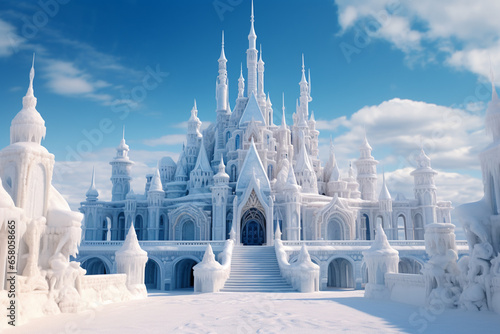 icy  snowy magical castel in a winter wonderland