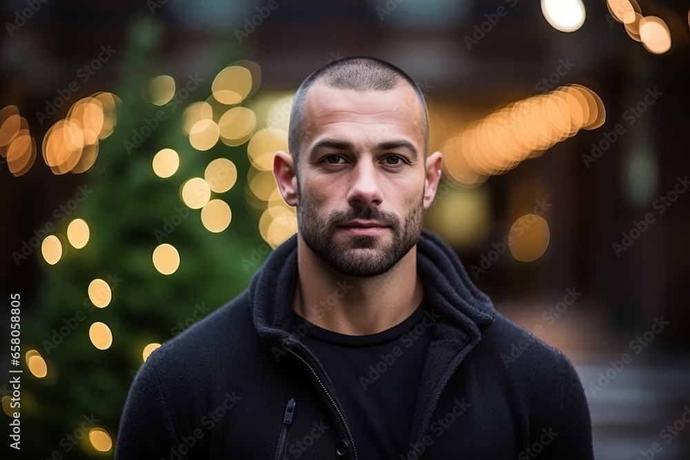 Portrait of a handsome young man with beard and mustache, wearing black hoodie, looking at the camera. Portrait of a handsome young man with beard and mustache, wearing black hoodie, looking at the camera.