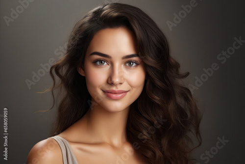 Woman with long hair and smile on her face.