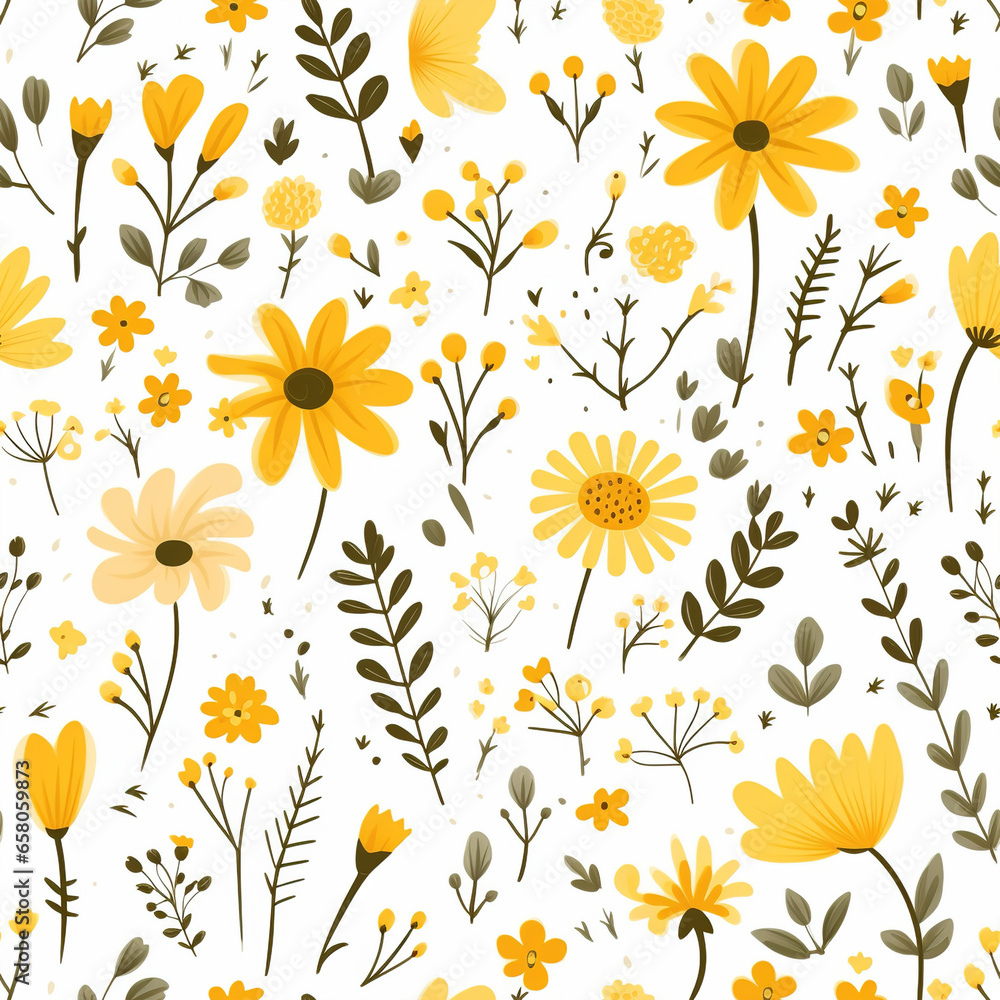 Obraz premium Cheerful Floral Garden Daisy Digital Paper Seamless Patterns Background