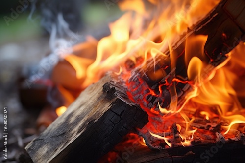 a close-up of flames consuming a wood log