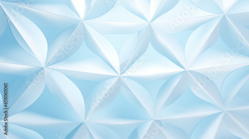 Beautiful futuristic Geometric background for your presentation. Textured intricate 3D wall in light blue and white tones. AI generated.