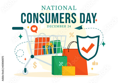 National Consumer Day Vector Illustration with Shopping Cart and Paper Bag for Promotion, Banner or Poster in Flat Cartoon background Design