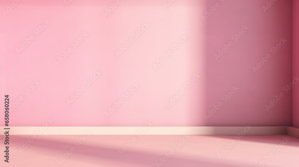 Beautiful original background image of an empty space in pink tones with a play of light and shadow on the wall and floor for design or creative work. Beautiful original background image of an empty space in pink tones with a play of light and shadow on the wall and floor for design or creative work.
