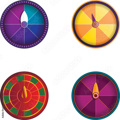 Fortune wheel icons set cartoon vector. Lottery. Raffle concept