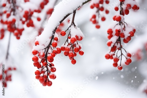 red berries against a backdrop of fresh snow