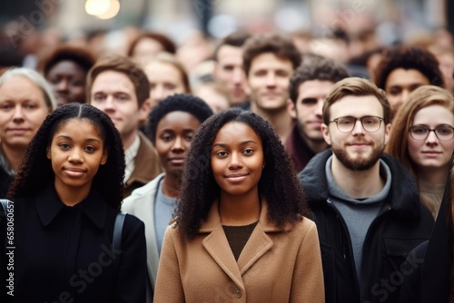 a group of diverse people standing next to each other in a crowd photo