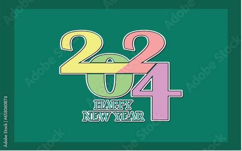 Happy new year 2024 design. With colorful truncated number illustrations. Premium vector design for poster, banner, greeting and new year 2024 celebration, Ideal for new year promotions, invitation