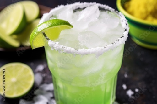 close-up of margarita filled with crushed ice