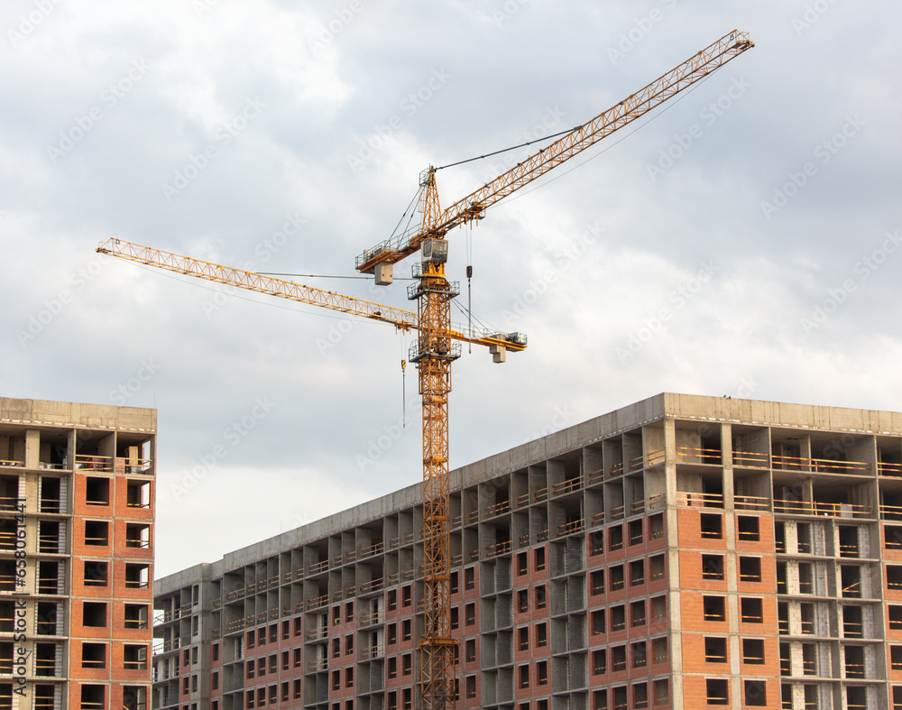 Tower crane at the construction site of a multi-story building Tower crane at the construction site of a multi-story building