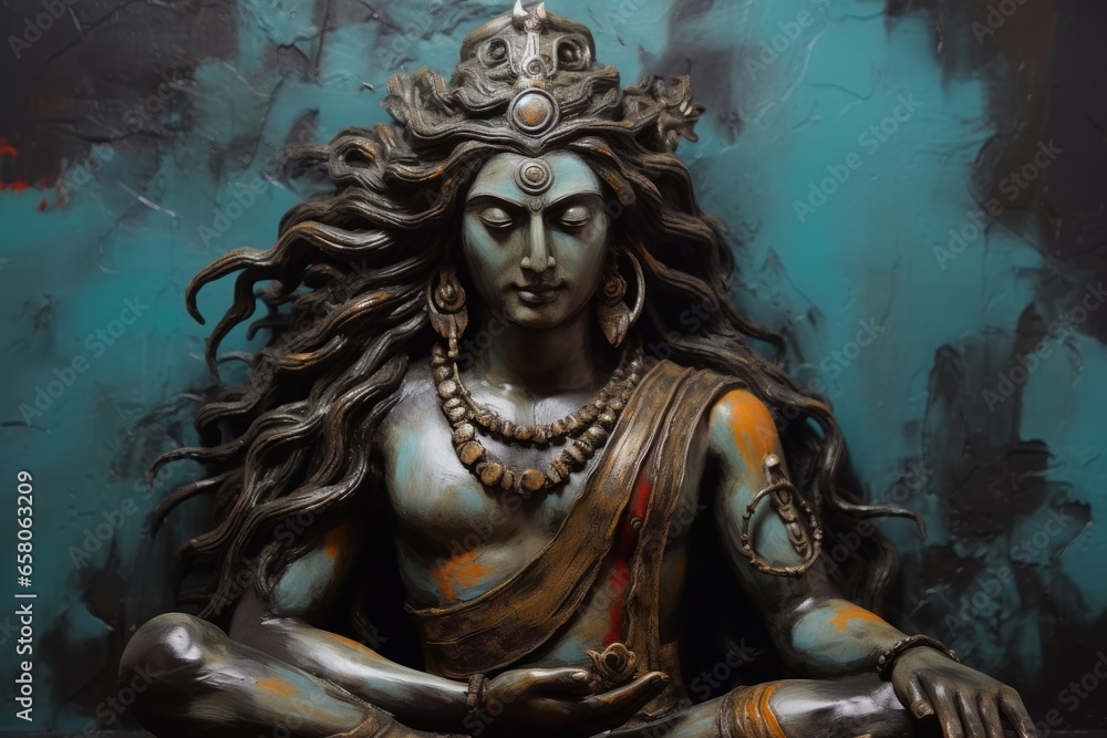 Hindu God Shiva statue in meditation with masisve power. Generative AI, Generative AI