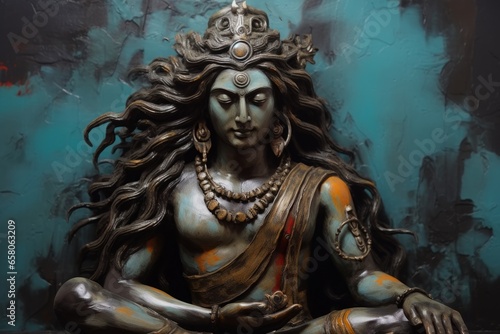 Hindu God Shiva statue in meditation with masisve power. Generative AI, Generative AI