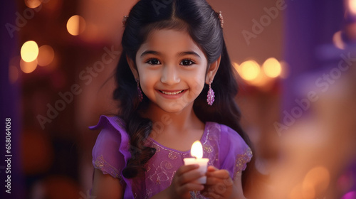 indian little girl child celebrating diwali festival