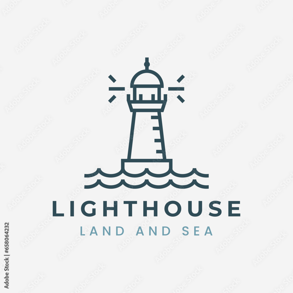 lighthouse logo line art with sea vector illustration template design, beacon icon design lighthouse logo line art with sea vector illustration template design, beacon icon design