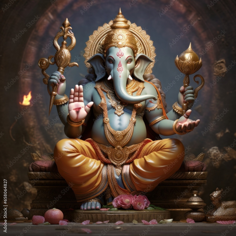 Hindu mythology god Ganesh. Generative AI