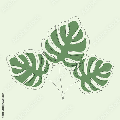 three leaves,outline, green leaf,green background,decoration,wallpaper,vector illustration eps10