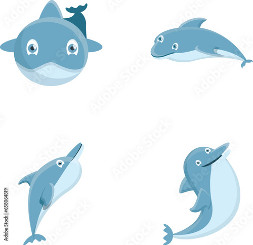 Sea dolphin icons set cartoon vector. Marine animal. Underwater life