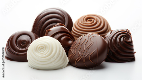 Assorted chocolate candies, chocolate candy isolated on white background