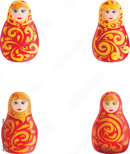 Russian doll icons set cartoon vector. Matryoshka. Traditional wooden toy, souvenir photo