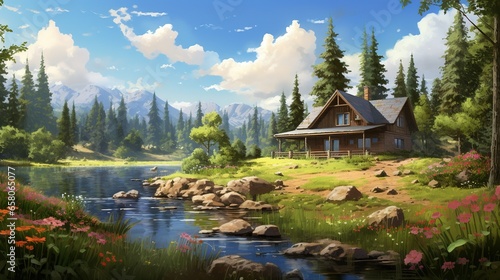A Serene Eco-Friendly Countryside Scene With a Cozy