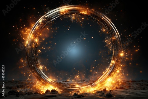 a circle in gold with golden sparks