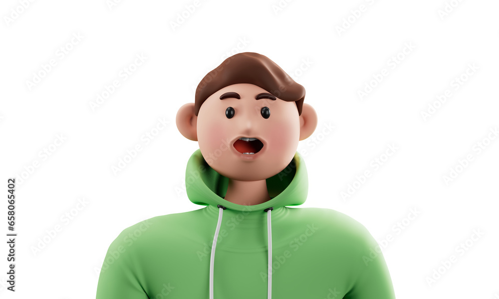 Young ultra handsome manager man was Surprised and excited, opening eyes and mouth, Bright solid light color background.3d illustration. Young ultra handsome manager man was Surprised and excited, opening eyes and mouth, Bright solid light color background.3d illustration.
