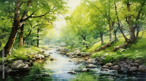 An Enchanting Spring Forest With a Babbling Brook Runn