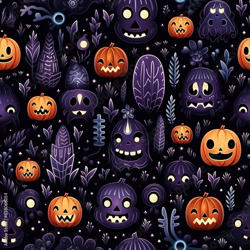 Halloween in Cartoon Digital Paper Seamless Patterns Background