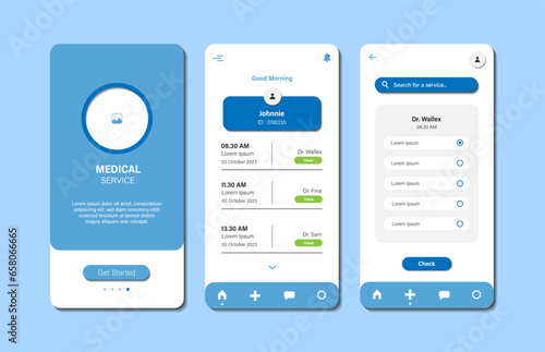Application for Medical Services. Collection of online healthcare interface templates. Responsive GUI for mobile applications