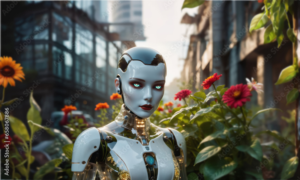 Female cyborg with plants Female cyborg with plants